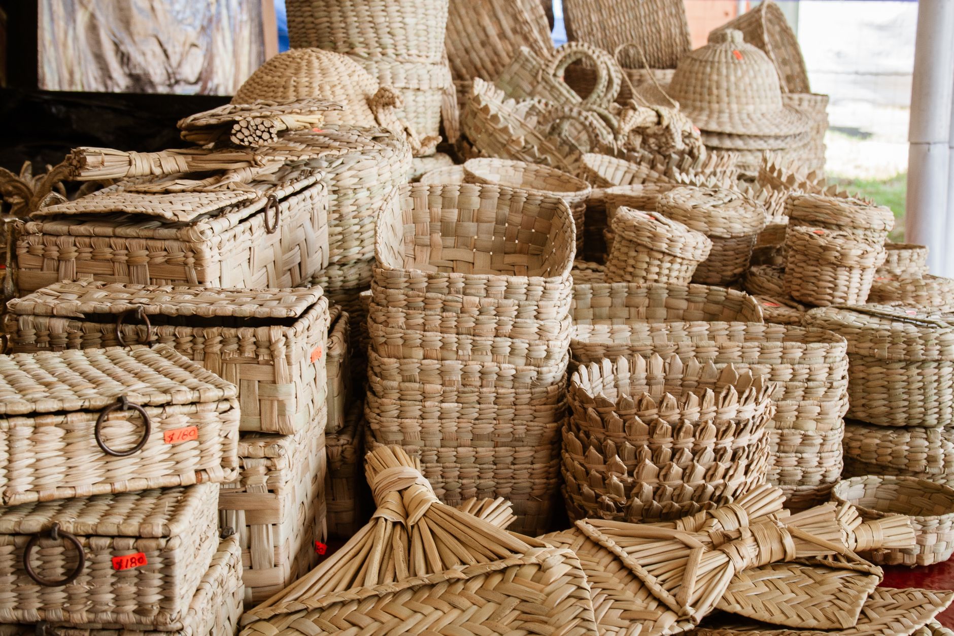 Artisanal baskets display in market